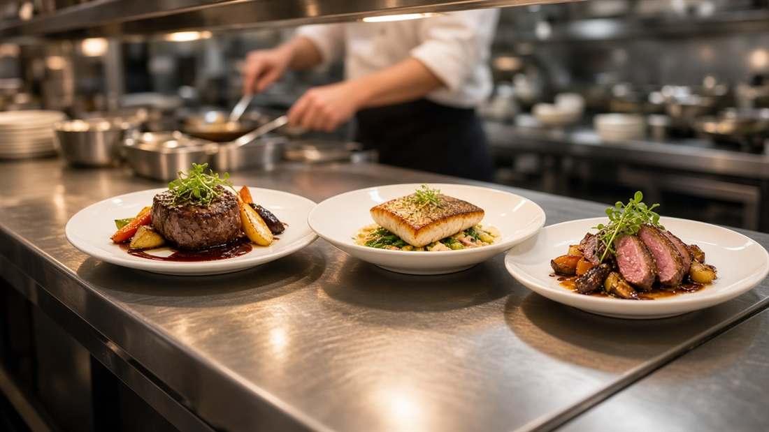 Préparation gastronomique dans les cuisines du paquebot