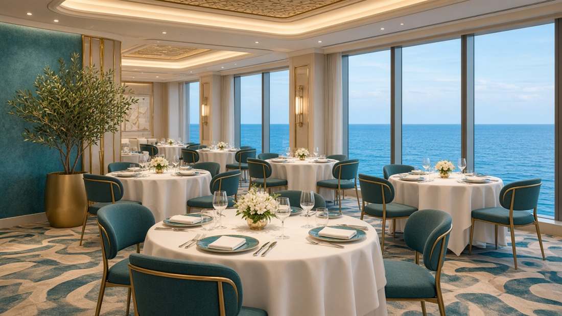 Salle de restaurant élégante à bord de BonjourLuxury